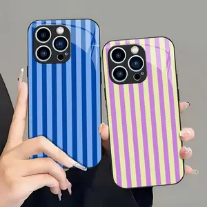 Cute Preppy Striped Pastel Candy-Color Summer Aesthetic Cellphone Casing for iPhone 14 Pro - Smartphone, Handheld Accessories (975)