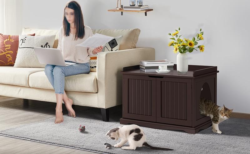 Yaheetech Cat Litter Box Enclosure, Hidden Cat Litter Box Furniture,Cat Crate, Decorative Storage Bench Pet Side Table