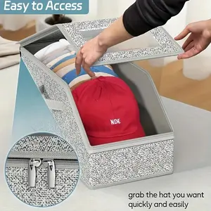 Stackable Hat Storage Boxes for Baseball Caps Holds Up to 24 Hats Durable Cardboard Box for Men Classic Style Wardrobe Organizer with Clear Window Lid