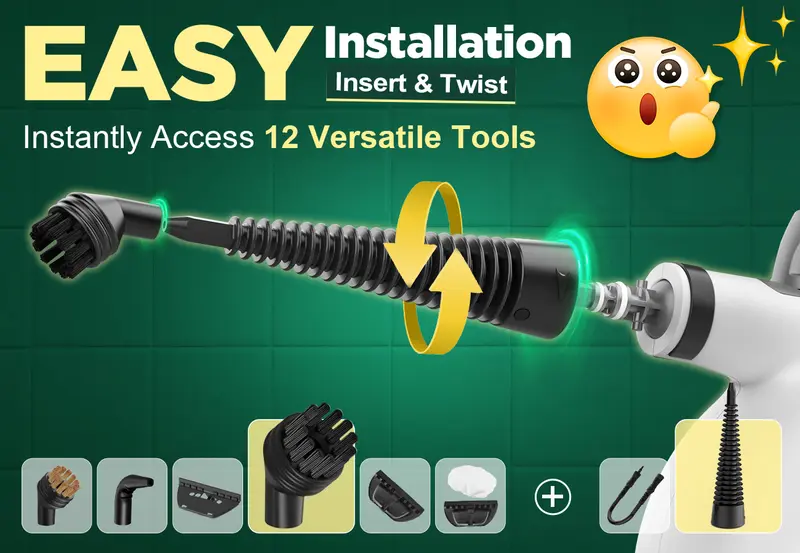 Product Introduction of Phueut Pressurized Handheld Multi-Surface Natural Steam Cleaner with 12 pcs Replacement Parts , Multi-Purpose Steamer for Home Use, Kitchen and Car 4