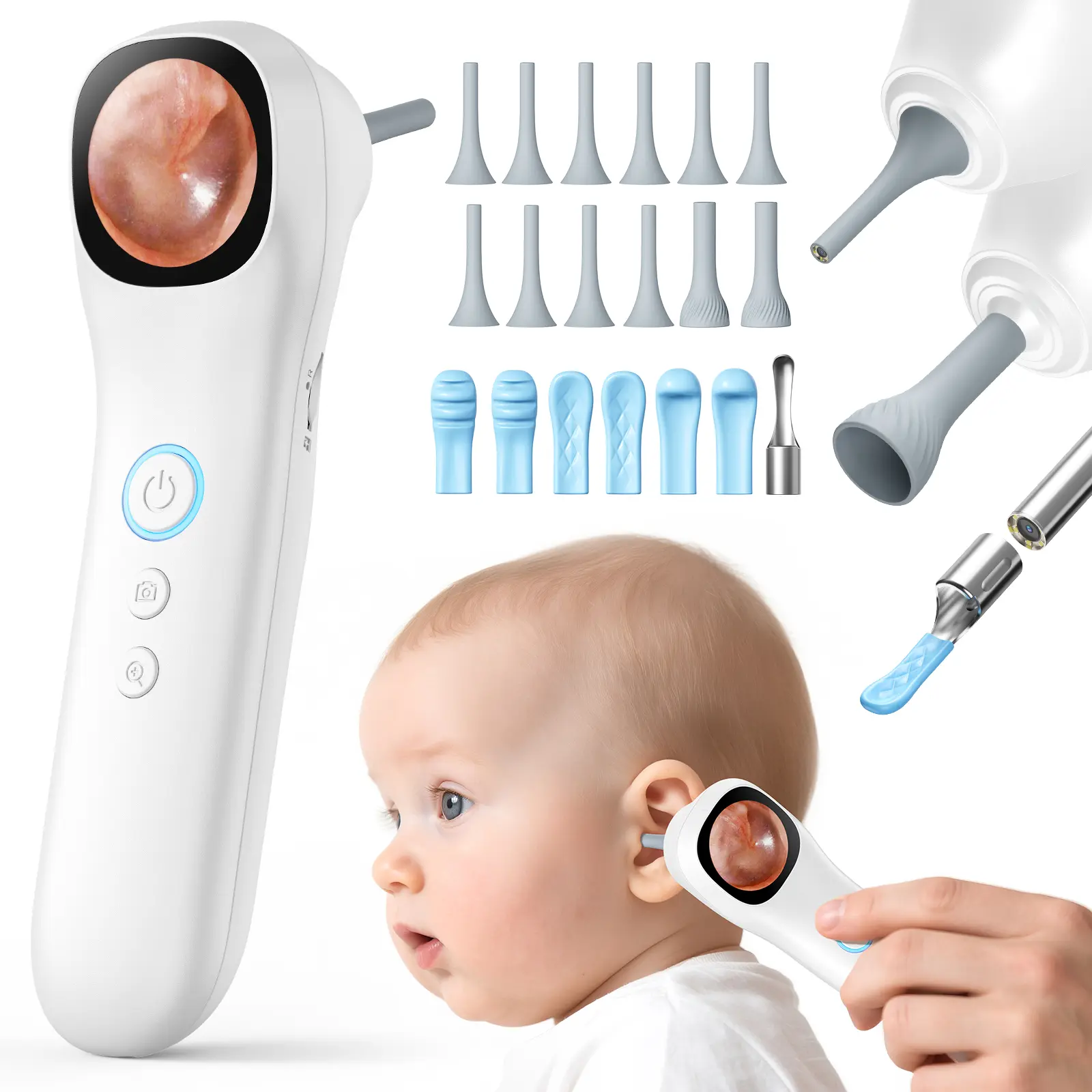 5-in-1 Smart Ear Wax Removal Otoscope with IPS Screen, 1080P HD Video, LED Lighting, Silicone Tips, Batteries Included - Professional Tool for Ear, Nose, Skin, Mouth Checks, Suitable for Adults, Camping Essentials, Ear Wax Removals