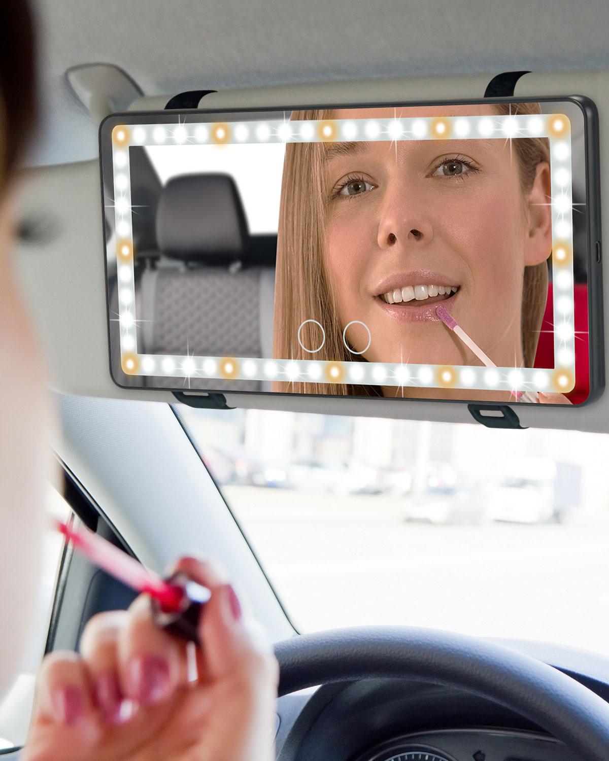 Car Sun Visor Vanity Mirror With 3 Lighting Modes Clip-TikTokShopBlackFriday On Rearview Sunshade Makeup Mirror 8 Hours Of Use After One Charge Automotive Interior