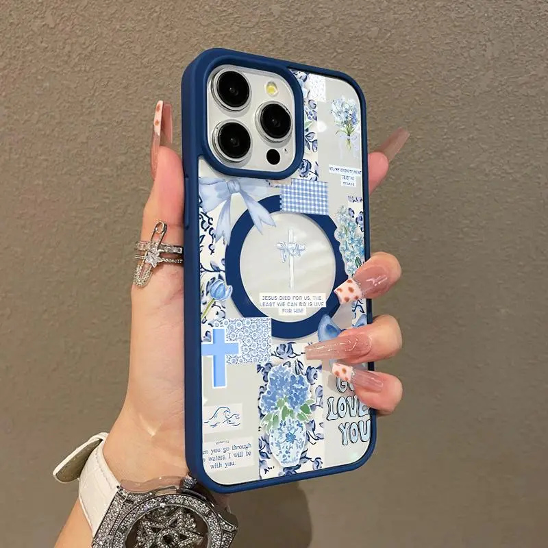 Adorable Magnetic Case Suitable for IPhone11/12/13/14/15/16/17/promax Christian Collage in Blue MagSafe Compatible, Lightweight, Anti-Fall |   Girly & Chic Style