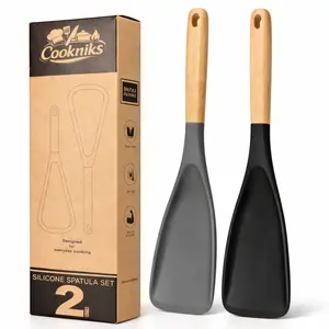 2-pack Silicone Cooking Spoons - Black & Gray, BPA-Free, Wood Handle, Heat-Resistant 2-pack Silicone Cooking Spoons - Black & Gray, BPA-Free, Wood Handle, Heat-Resistant