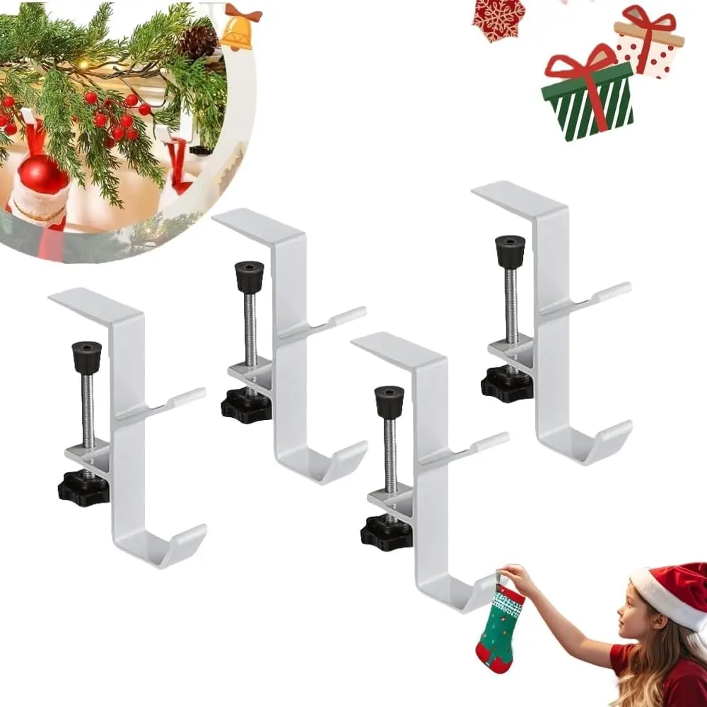 2-in-1 Christmas Garland Hangers & Fireplace Stocking Holders - No-Drill, Easy-Install, Multi-Size Adjustable Mantle Hooks for Decorative Holiday Home Fireplace Mantle Use (None-Damage Design Included)