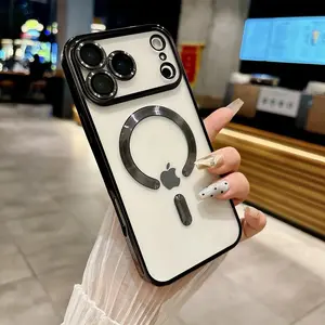 Electroplating Soft Slim Clear Magnetic Cover with Camera Lens Protection For iPhone 17/16/15/14/13 Pro Max Plus