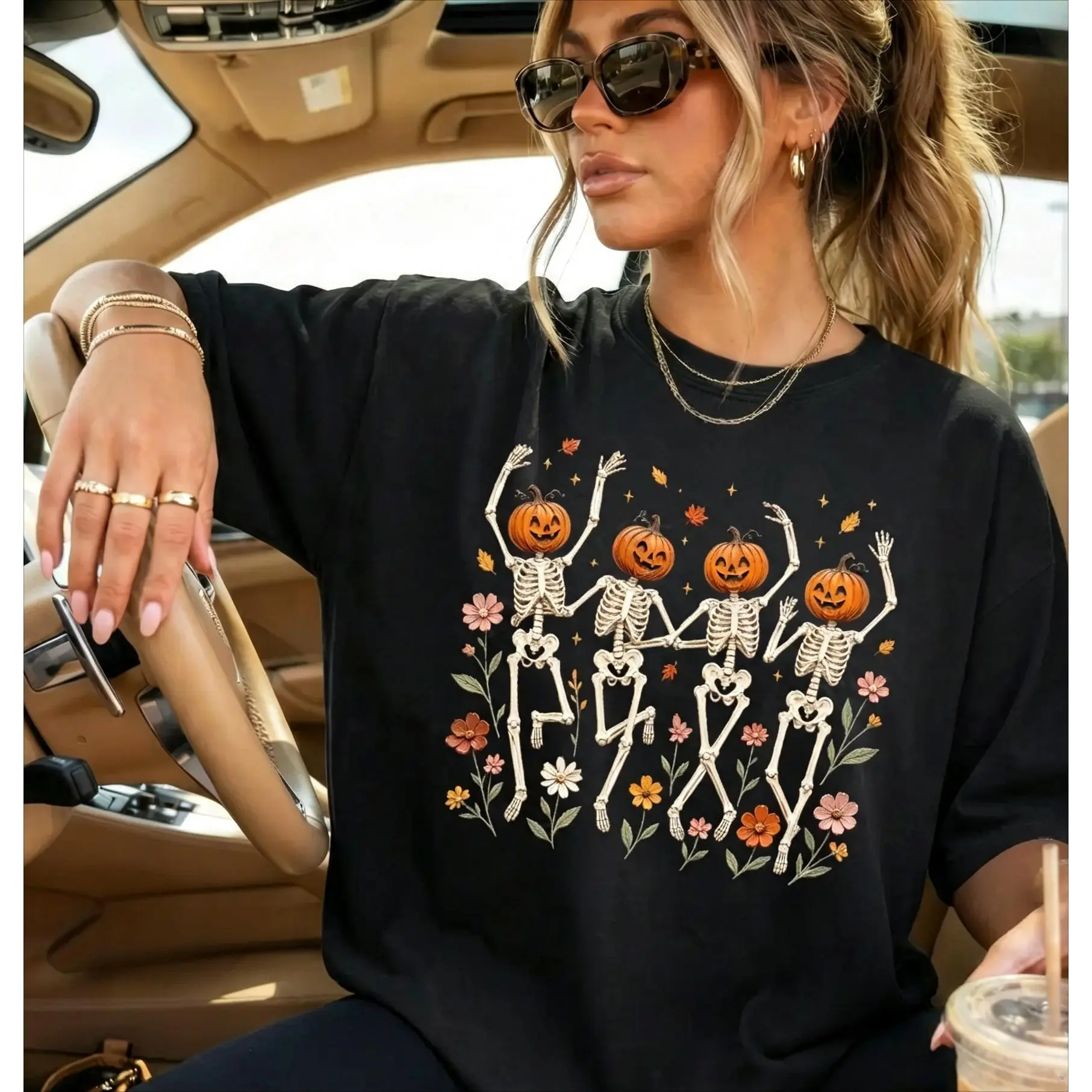 Dancing Skeletons Shirt, Trendy Fall Tee, A Gift for Her