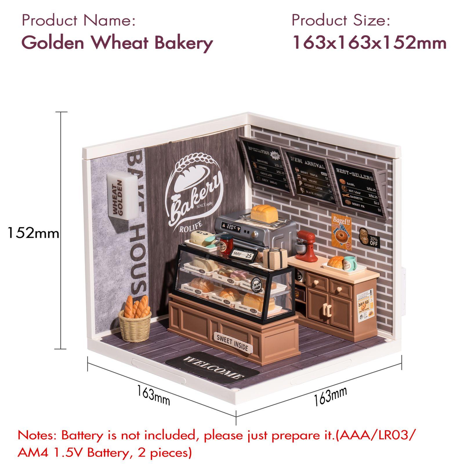 Rolife Super Creator Golden Wheat Bakery Plastic DIY Miniature House Kit DW005B