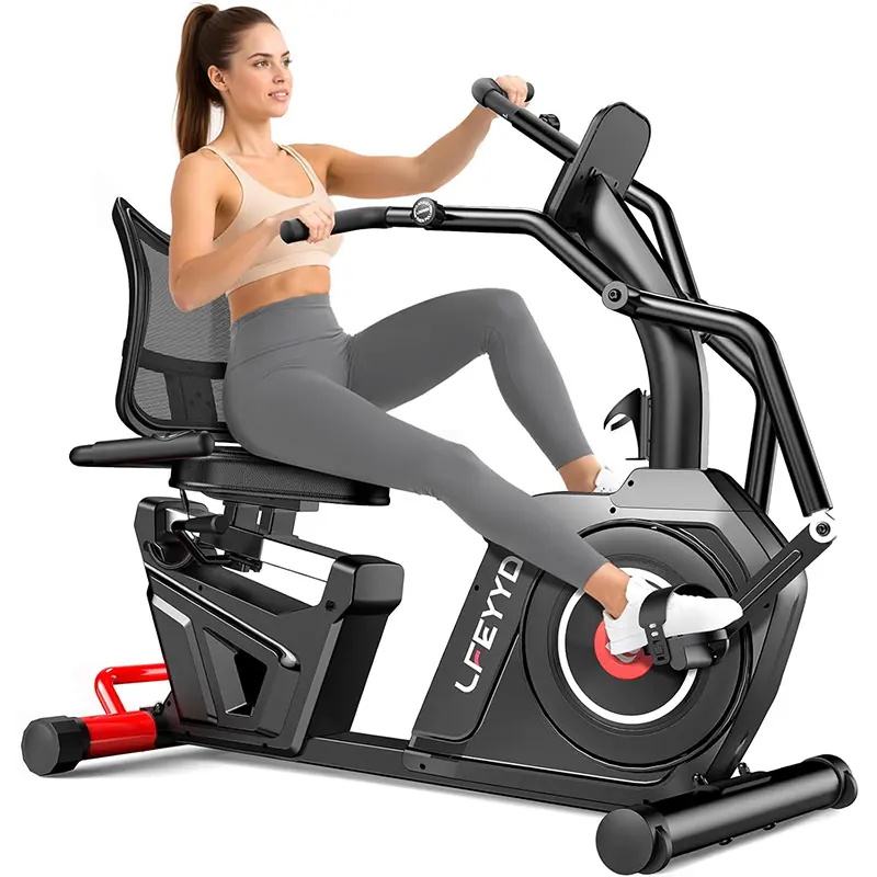 Pooboo Ergonomic Recumbent Exercise Bike with Arm Exerciser, 16-Level Magnetic Resistance, Bluetooth App & Heart Rate Monitor, Heavy-Duty Frame for Home Cardio Cycling, 400 lbs Capacity, Exercise Bikes, 400 Pounds