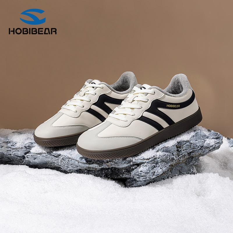HOBIBEAR New Plush Lined Warm Loafers Flat Casual Training Shoes Lace Up Retro Style Sneakers