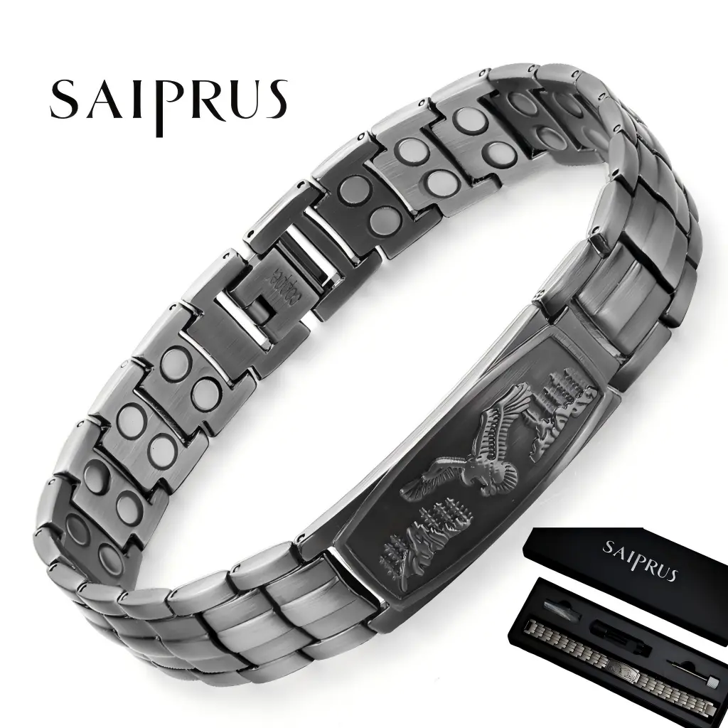 SAIPRUS Male Copper Magnet Bracelets & Bangles - Adjustable Pure Copper Magnetic Bracelet, 3500 Gauss Effective Magnet, Electroplated Surface, Gift Box Packaging, Stylish Modern Fashion Accessory