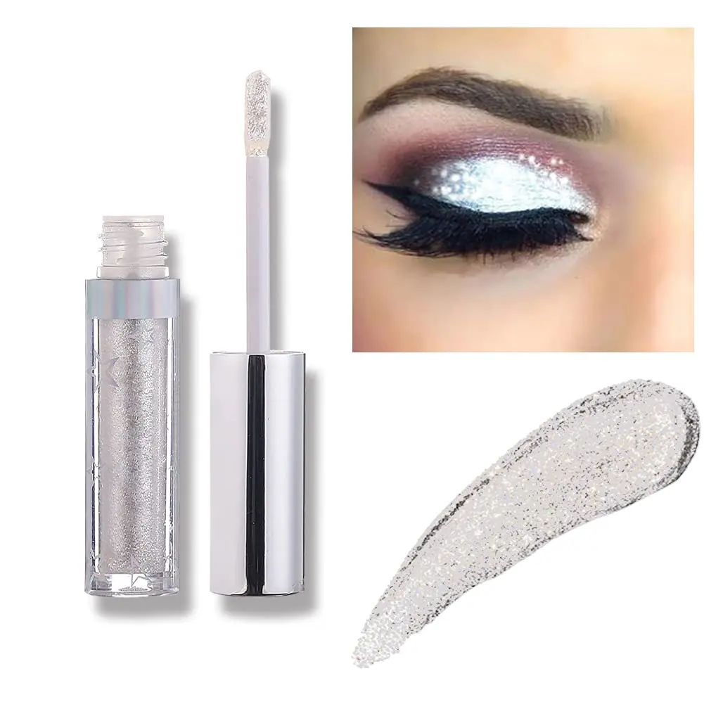 Liquid Eyeshadow Long Lasting Waterproof Shining Shimmer Glitter Eyeline liquid Matte Eyeshadow,Girls Silver Liquid Eyeshadow for Party Festival Makeup Beauty