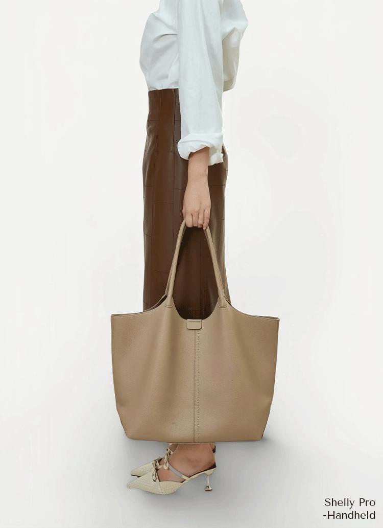 NEWBELLA Shelly Collection 2 PCS Set Top Handle Bag- PU leather with large capacity tote bag, casual daily use solid color Beige Luxury,FallFreshness