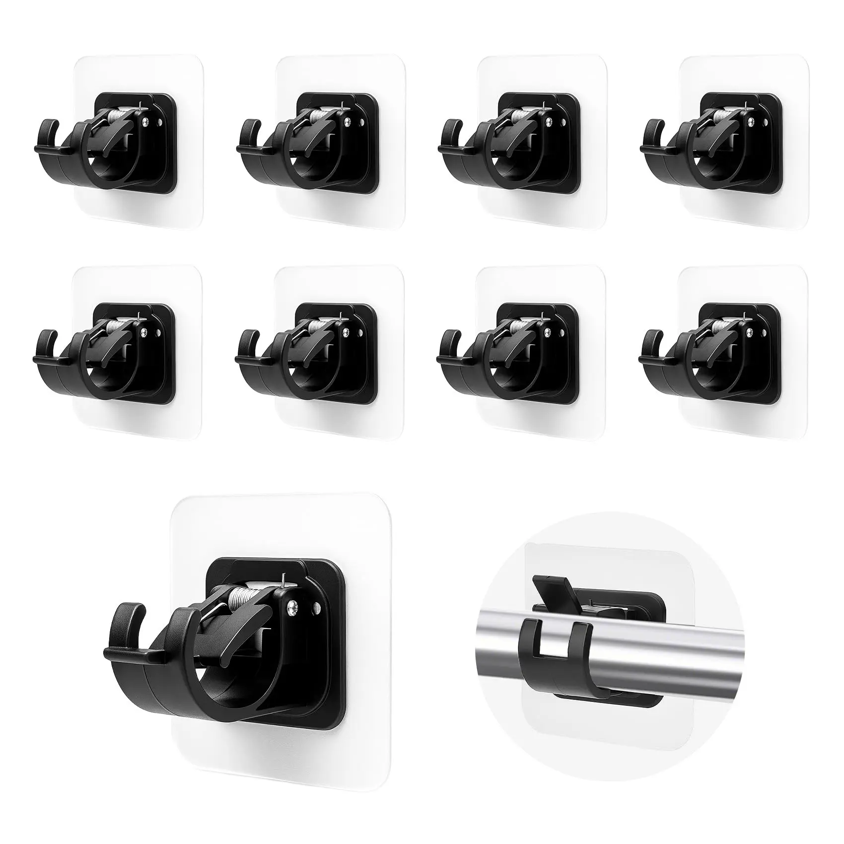8PCS No-Drill Self-Adhesive Adjustable Curtain Rod Brackets, Nail-Free Holder Hooks Hangers for Bathroom, Home Use