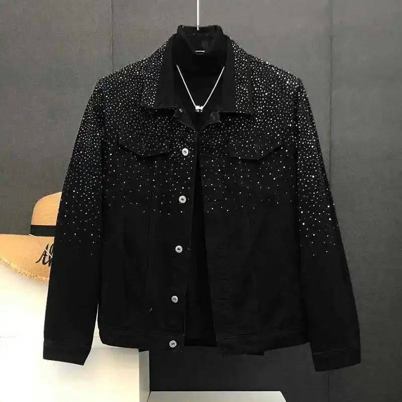 Fashionable Hot Diamond Jacket Spring and Autumn New Men's Tops Retro Short JacketsHigh-quality men's fashion, high-quality men's clothing Black Menswear Coats