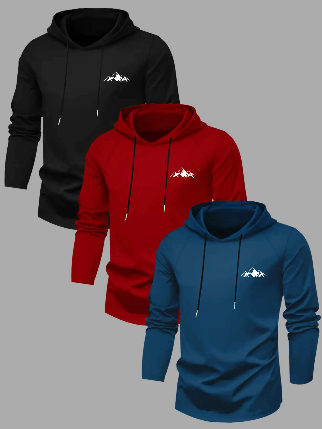 Men's 3-Piece Set Graphic Print Hooded Long Sleeve T-Shirt, Fall & Winter Outdoor Casual Fitted Tee, Graphic Print Hoodie, 3-Pack, Knitwear Hoodie
