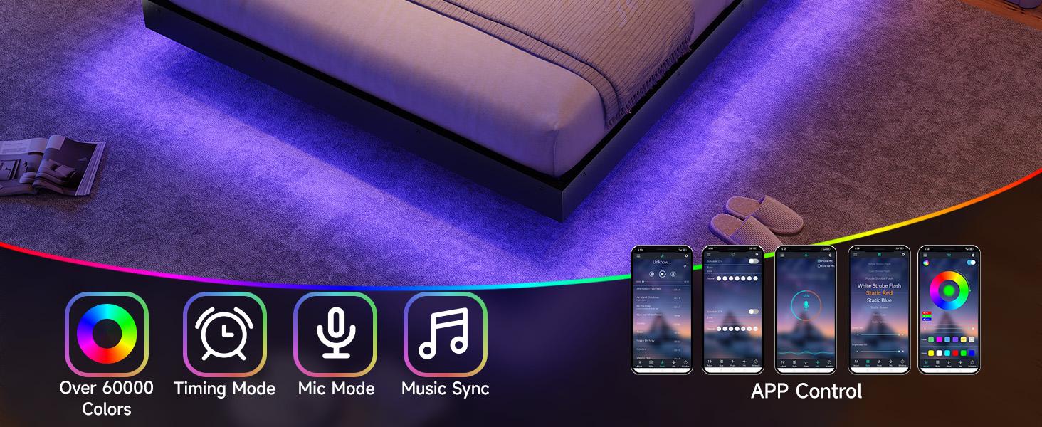 【SPOTLIGHT DAY】ONBRILL LED Floating Bed Frame, Full/Twin/Queen/King Bed Frame with Smart LED Lights & Power Outlet, Heavy Duty Metal Platform Bed Frame, Camas Queen, Easy Assembly, Bedroom Furniture, Black 【SPOTLIGHT DAY】ONBRILL LED Floating Bed Frame, Full/Twin/Queen/King Bed Frame with Smart LED Lights & Power Outlet, Heavy Duty Metal Platform Bed Frame, Camas Queen, Easy Assembly, Bedroom Furniture, Black