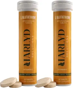 HARLYD SOLUTIONS L-Glutathione Effervescent Tablets with Vitamin C - Antioxidants Supplement for Clear, Glowing Skin, Vitamins Wellness Formula for Beauty & Skin Care Orange Flavor 20 Tablets