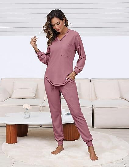 Becotal Womens Two Piece Outfits Lounge Sets Waffle Knit Long Sleeve Pullover Tops and Jogger Sweatpants Tracksuits 2025 Spring Springtok Clothes Womenswear Bottoms Comfy Essential Knitted Loose Basic Camel