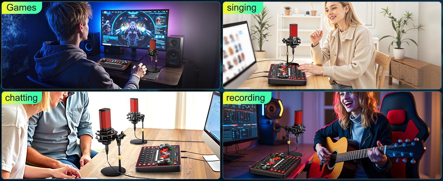 Tenlamp G3-Q8 Podcast Microphone bundle Live Sound Card Streaming Audio Mixer, Podcast Equipment with Voice Changer/Audio Interface for Live Streaming/Singing/Content Creation, with Voice Effects Soundboard