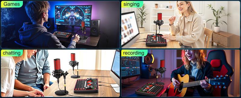 Tenlamp G3-Q8 Podcast Microphone bundle Live Sound Card Streaming Audio Mixer, Podcast Equipment with Voice Changer/Audio Interface for Live Streaming/Singing/Content Creation, with Voice Effects Soundboard