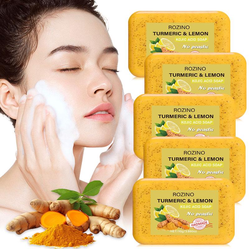 ROZINO Turmeric & Lemon Soap Bars - Natural KOJIC Acid Soap for Daily Grooming - 15 Bars in Convenient Pack