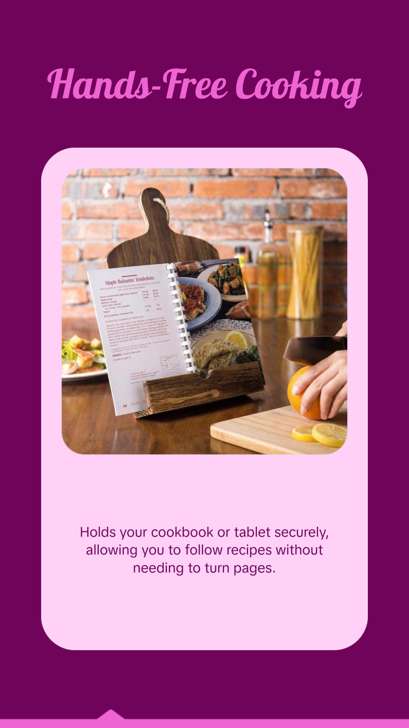 Cutting Board Style Wood Recipe Cookbook Holder, Brown