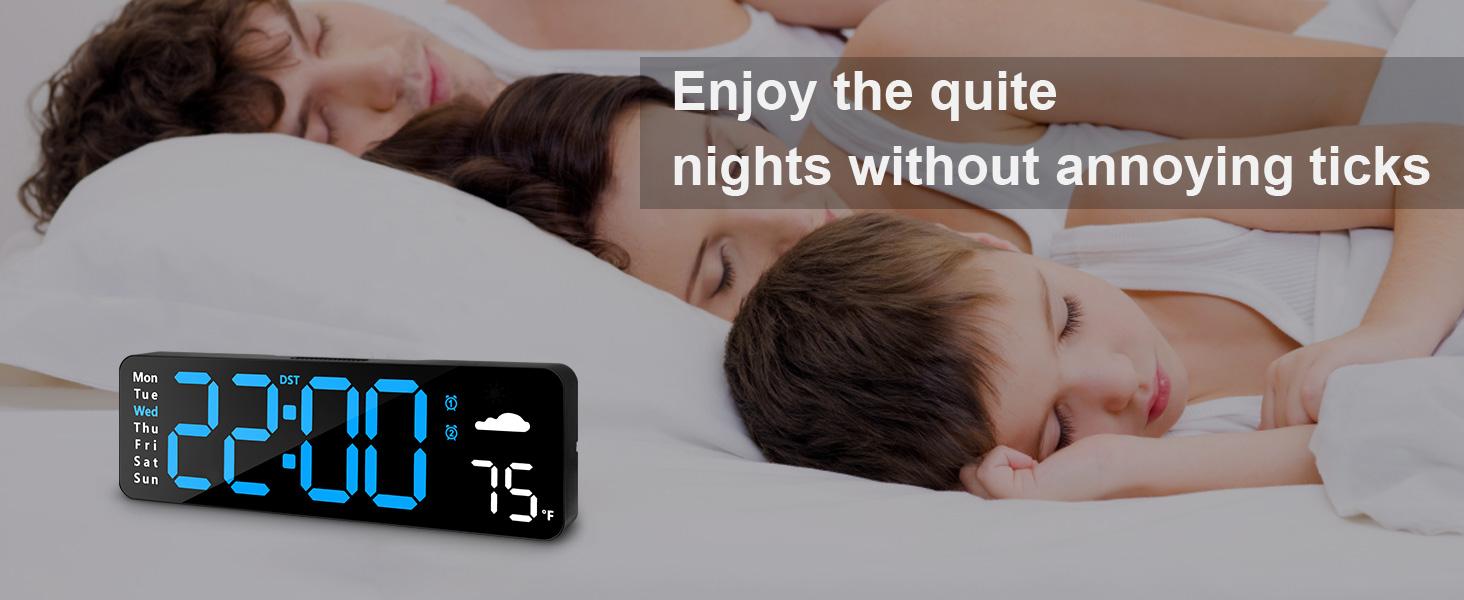 Digital Wall Clock Large Display, 9" LED Wall Clocks for Living Room Decor, Digital Clock with Temperature/DST/Auto-Dimming/Humidity/Snooze - 12/24H, Silent Digital Clocks for Seniors Kids