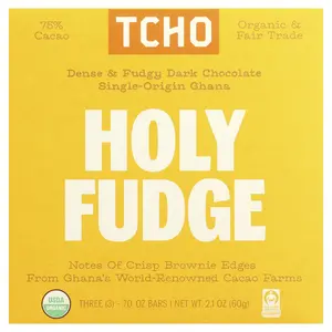 TCHO Holy Fudge, Dark Chocolate, 75% Cacao, 3 Bars, 0.7 oz Each