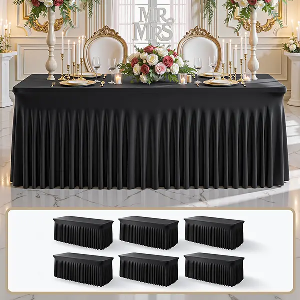 【Back To School】6 Packs Spandex Table Covers 6/8FT, Fitted Table Cloth for Stretch Spandex Table Skirts Rectangle Tables for Event, Wedding, Banquet church& Party Homeessentials