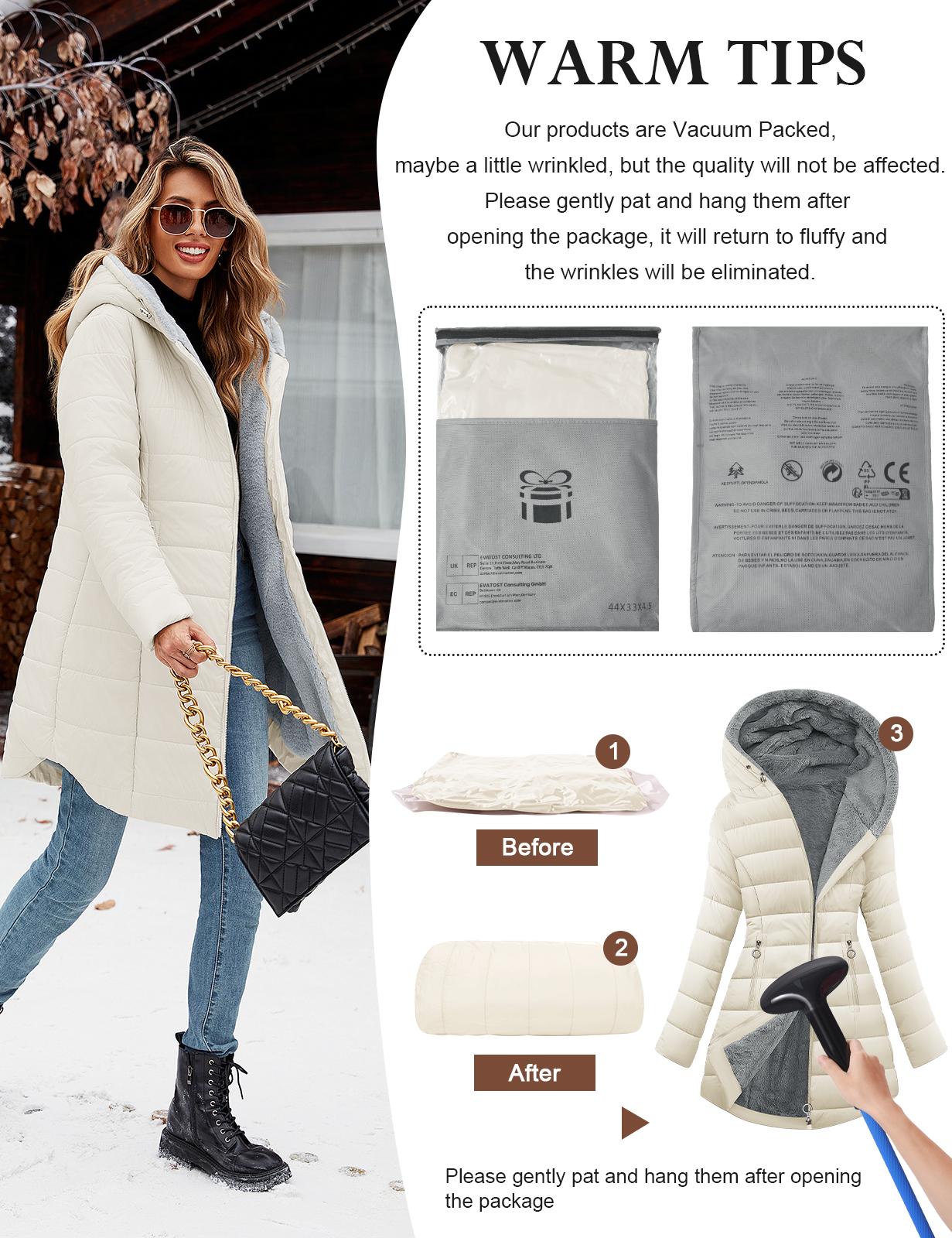 UMIPUBO Women's Winter Windproof Fur Warm Slim Fit Down Jacket - Waterproof Long Ski Coat for Commuting