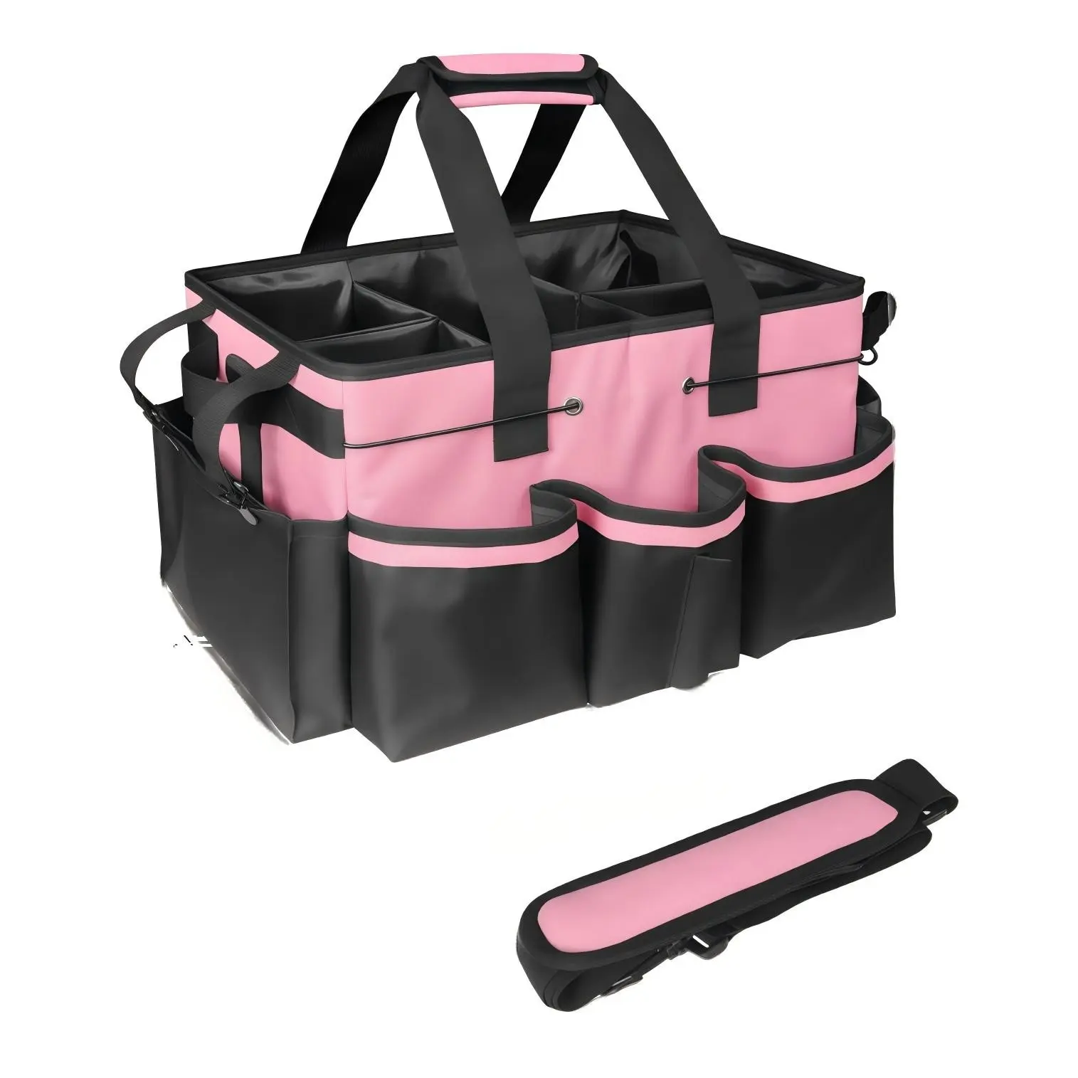 Multi-Pocket Cleaning Bag with Adjustable Dividers, Waterproof Home Cleaning & Car Care Organizer, Thick Shoulder Strap, Handle and Waist Belt, Multi-Purpose Storage Organizer Bags