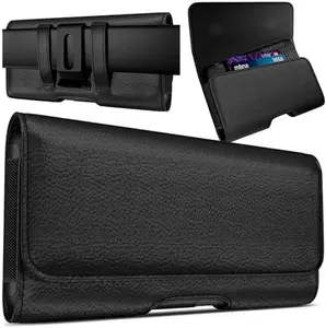Holster for iPhone Pro Max and Plus Models (17 16 15 14 13 12 11 Xs Max) - Cell Phone Belt Holder Case with Clip, ID Credit Card Slot Pouch Cover, Large Black