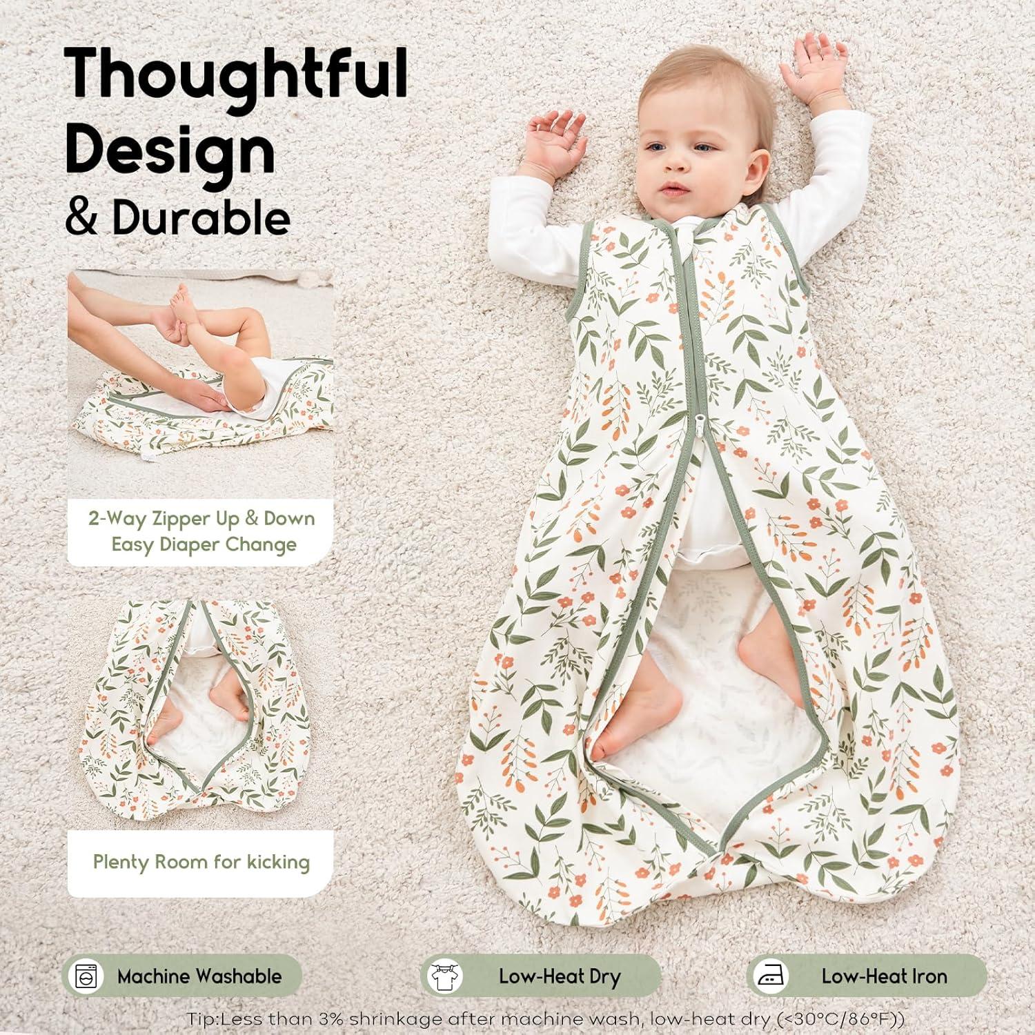 Yoofoss Baby Sleep Sack 0-6 Months Wearable Blanket for Babies 100% Organic Cotton 2-Way Zipper TOG 0.5 Toddler Sleeping Sack Floral Design