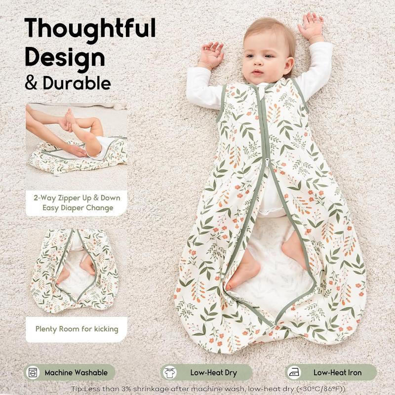 Yoofoss Baby Sleep Sack 0-6 Months Wearable Blanket for Babies 100% Organic Cotton 2-Way Zipper TOG 0.5 Toddler Sleeping Sack Floral Design