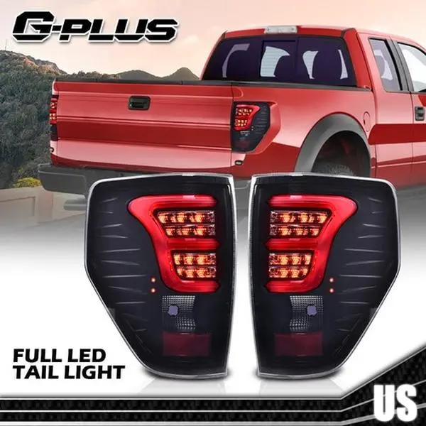 G-PLUS Tail Lights LED Rear Taillights for 09-14 Ford F150, Smoke Lens Brake Parking Lamps, Aftermarket Tail Light Rear Light Assemblies for Car Lighting Upgrade & Car Mod