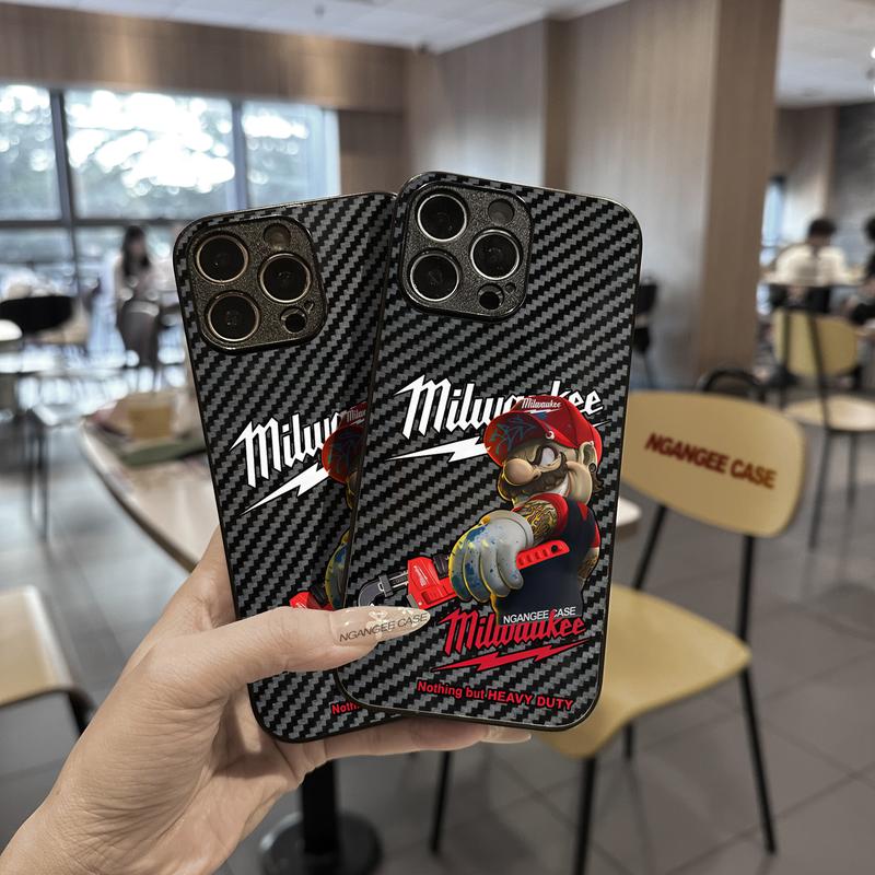 MilwauKee Phone Case for iPhone 16, 15, 14, 13, 12, 11, X, XS, PRO, PLUS, MAX Cool Glass Carbon Fiber Phone Casee #IPMK1