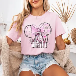 Adult and Youth Pink Minnie Bow Castle Shirt, Watercolor Castle Tee, Girls Trip Shirt, Magic Kingdom Sweater S97QH