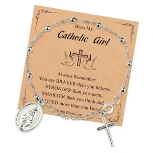 Virgin Mary Prayer Bracelet Made of Alloy with Delicate Cross Charm Designs