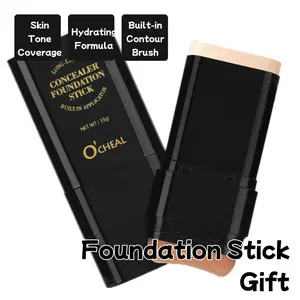 Natural Finish Foundation Stick, Covers Acne Marks & SpotsConvenient Built-in Brush，The girl's beautiful gift