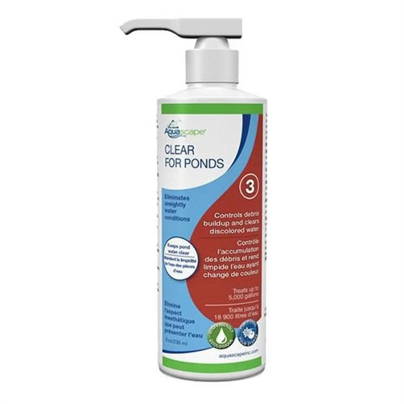 Aquascape 96065 Pond Water Clarifier Concentrate - 8 oz Wildlife-Safe Fish-Safe Treatment, Clears Cloudy Water, Has Phosphate Binder, Easy-Measure Bottle Pump Top, Reduces Debris