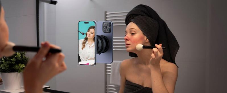 360° Vacuum Magnetic Car Phone Holder, Adjustable Suction Cup Phone Mount for Car/Gym/Mirror/Smooth Surface, Compatible with iPhone Android