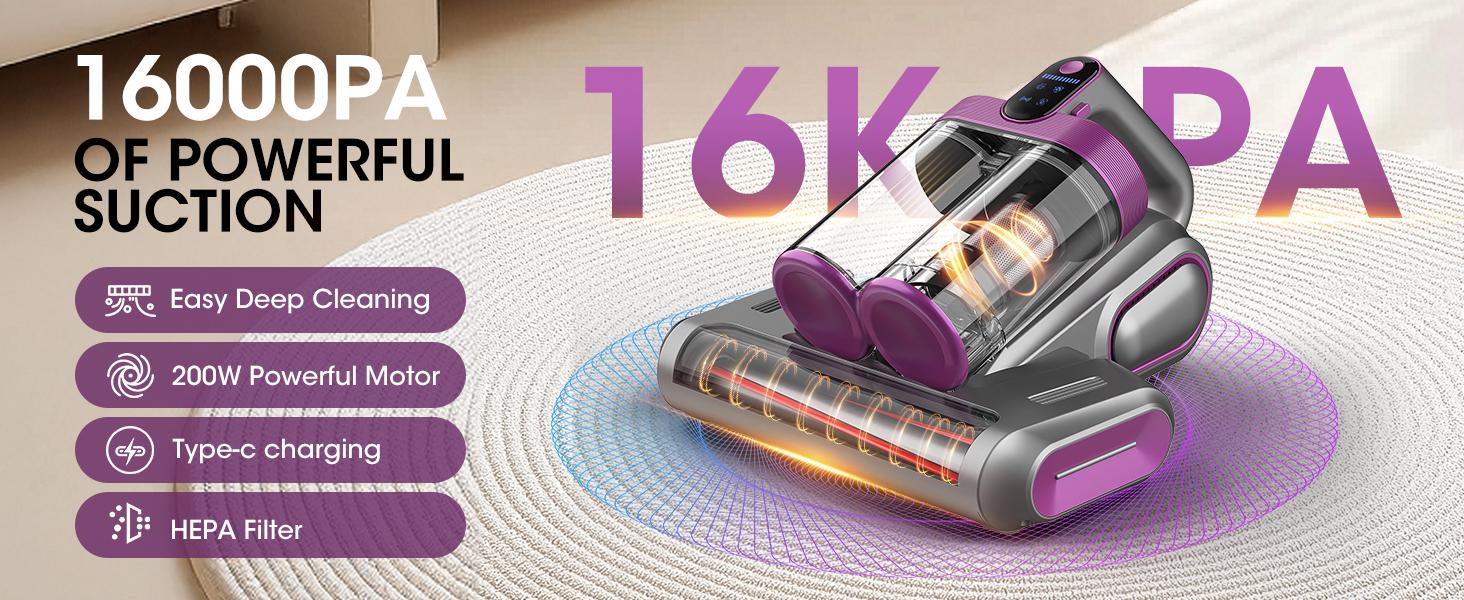 Cordless Mattress Vacuum Cleaner, 16Kpa Cordless Bed Handheld Vacuum, vacuum cleaner with 253.7nm UV-C Light, HEPA Filter & Ultrasonic, Versatile Portable Vacuums for Bed, Sofa, Couch, Crib Cordless Mattress Vacuum Cleaner, 16Kpa Cordless Bed Handheld Vacuum, vacuum cleaner with 253.7nm UV-C Light, HEPA Filter & Ultrasonic, Versatile Portable Vacuums for Bed, Sofa, Couch, Crib