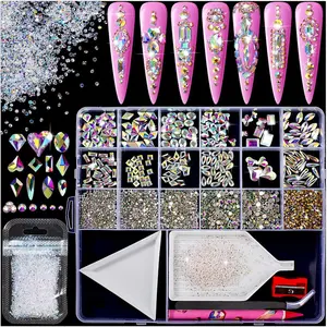 8000pcs Nail Gems and Rhinestones for Nails Art, 240 Shaped Glass AB Crystals Nail Charms for Nails Design, 3D Nail Charms and Gems Nail Jewels, Nail Diamonds Rhinestones Kit w/Wax Pencil, Tweezer