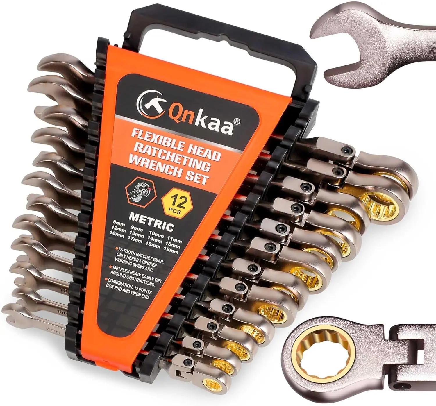 "TODAY ONLY" Flexible Ratcheting Wrench Set 12pcs Metric 8-19mm Flex-Head Spanner Gear Ring Ratchet Combination Wrenches Kit with Portable Organizer