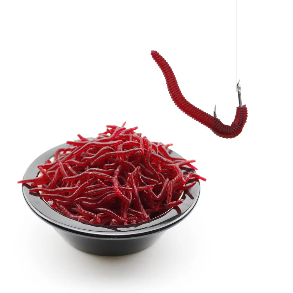 Soft Plastic Red Worm Earthworm Lures, Packed Portable Artificial Soft Baits for Freshwater, Saltwater, Bank & Inshore Sea Lure Fishing