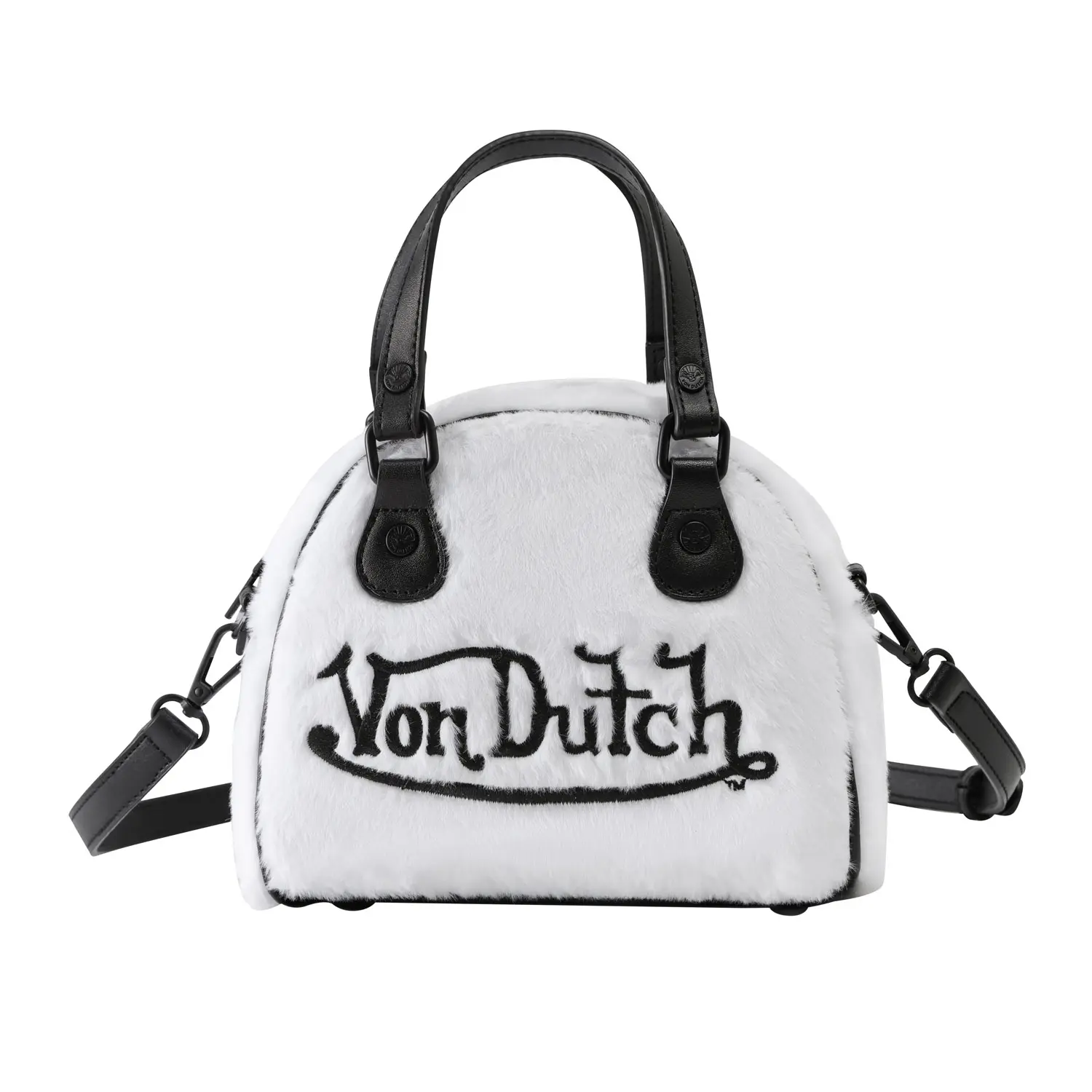 White and Black Furry Bowling Bag