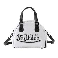 White and Black Furry Bowling Bag