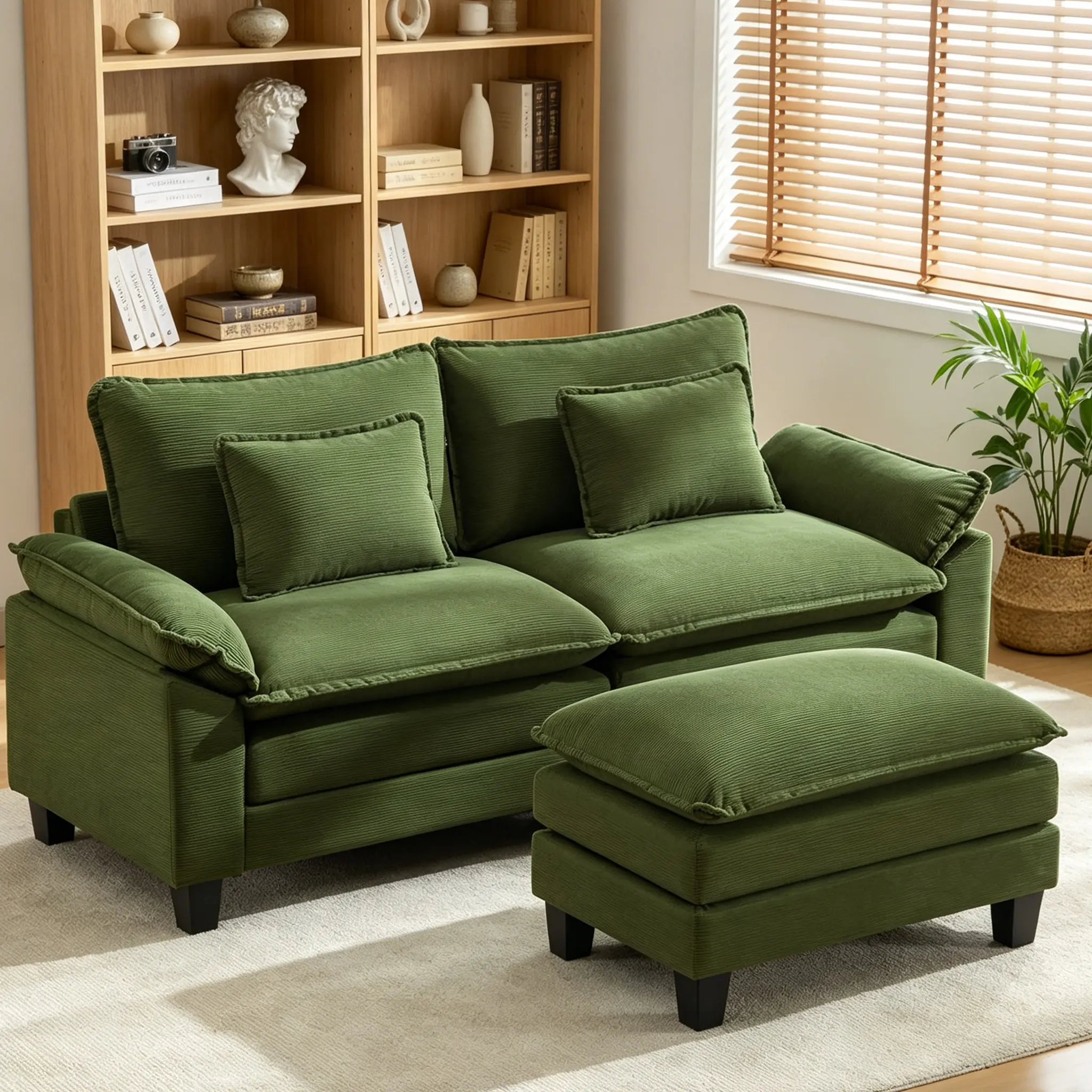 [4 Packages Shipping] 157" U-Shaped Modern Modular Cloud Soft Corduroy Sofa - Adjustable, Multiple Seats, Expandable Sections, Thick Foam Support, Fixed Arms, Deep Seat Couch with Ottoman & Pillows, Easy Setup for Living Room