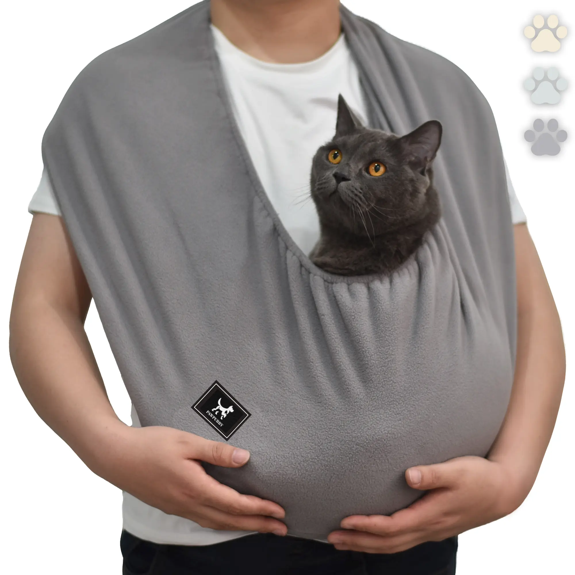 PAWPUBBY Cat Bonding Comfort Sling Critter Carrier - Fleece Fabric, Harnesses, Cozy Safety, Loose Top Band, Neck/Shoulder Support, Dual-Way Wearing, Up to 18lbs, for Small-Medium Dogs, Cats, Bunnies (Ideal for Pet Lovers), Portable Pack, M, Carrier Bag